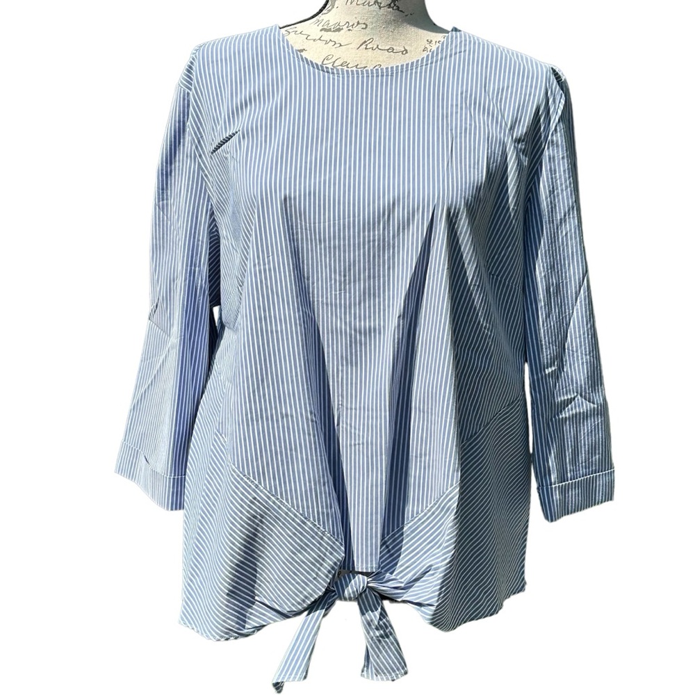 J. Jill 3/4 Sleeve Tie Knot Front Blue & White Stripe Top size XLP